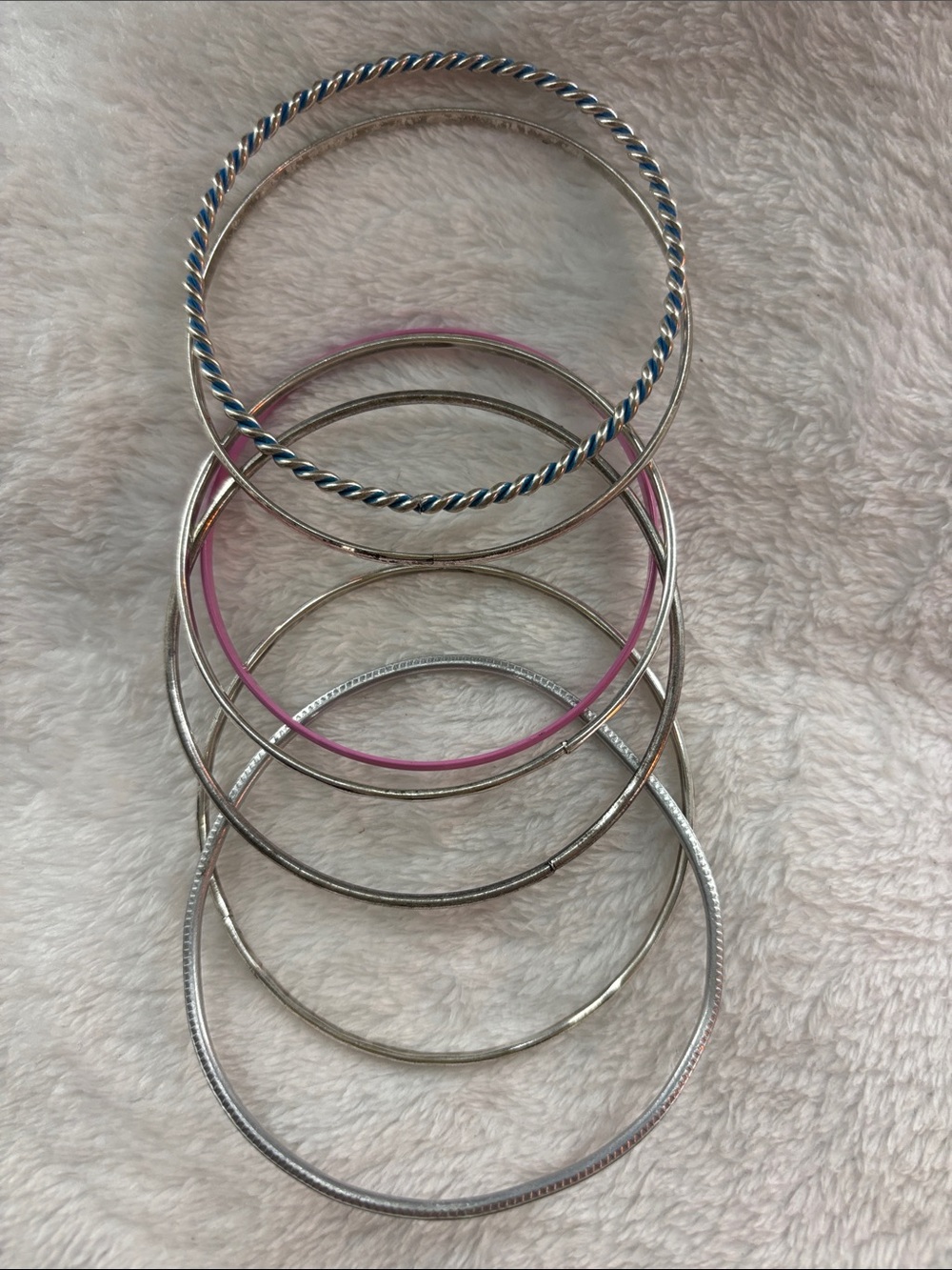 Mixed Silver and Pink Bangle Bracelet Set